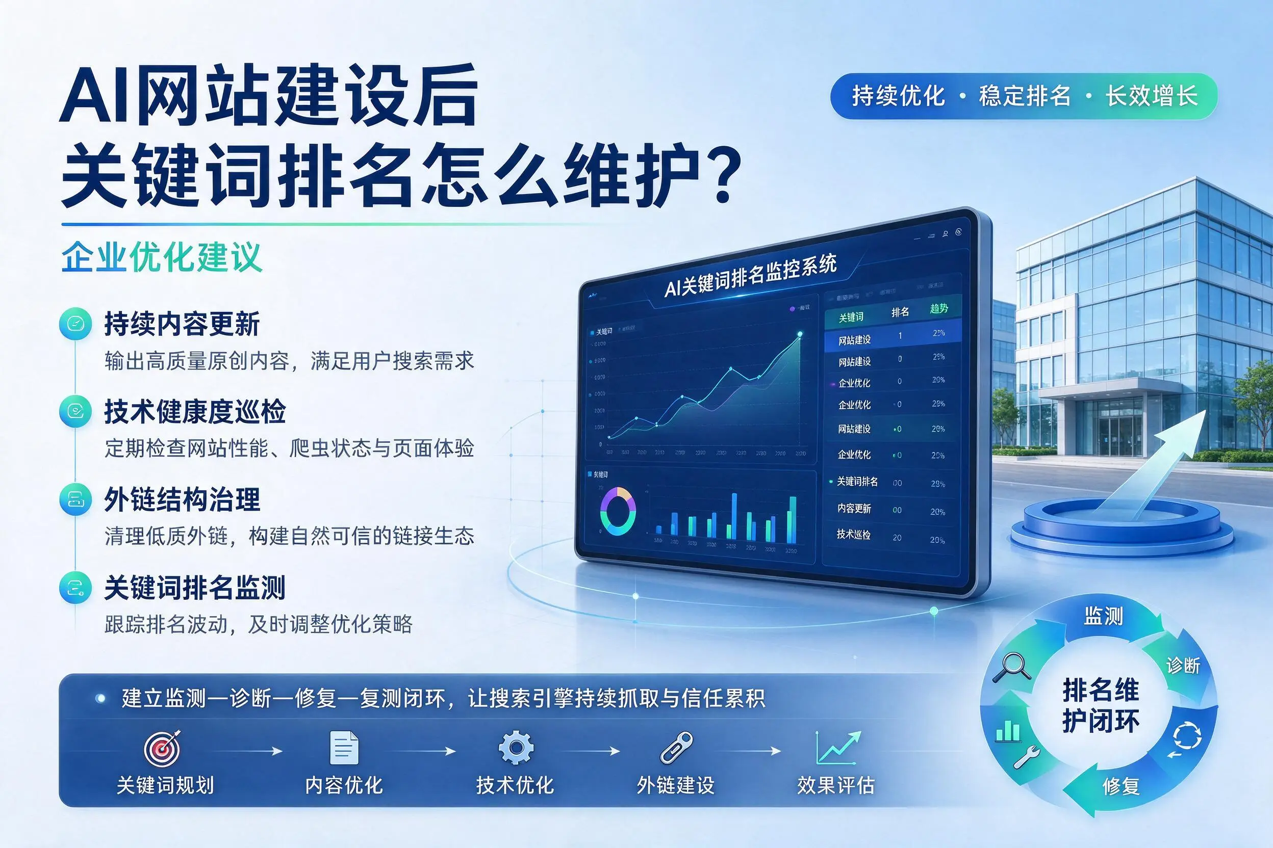AI网站建设后关键词排名怎么维护？来宾企业优化建议